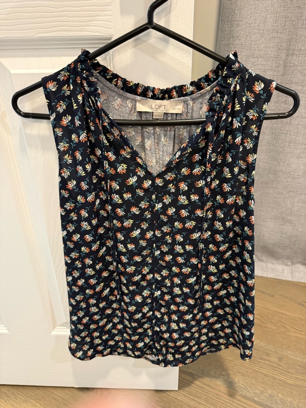 LOFT Navy Floral Ruffled V-Neck Camisole